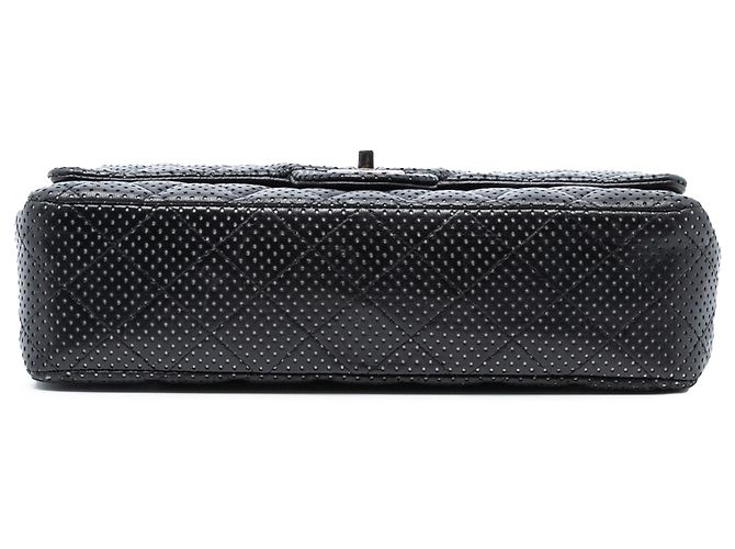 Chanel Nero Medio Classico Perforato in Agnello Doppio Faldone - vista 3