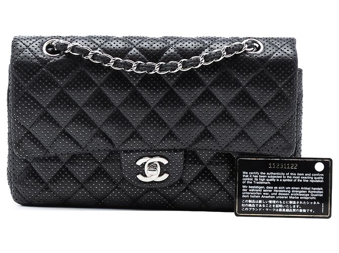 Chanel Nero Medio Classico Perforato in Agnello Doppio Faldone - vista 8