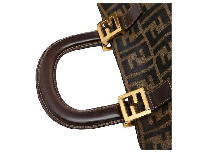 Borsa Fendi Zucca Marrone e Nera in Pelle e Tela Nero - vista 10