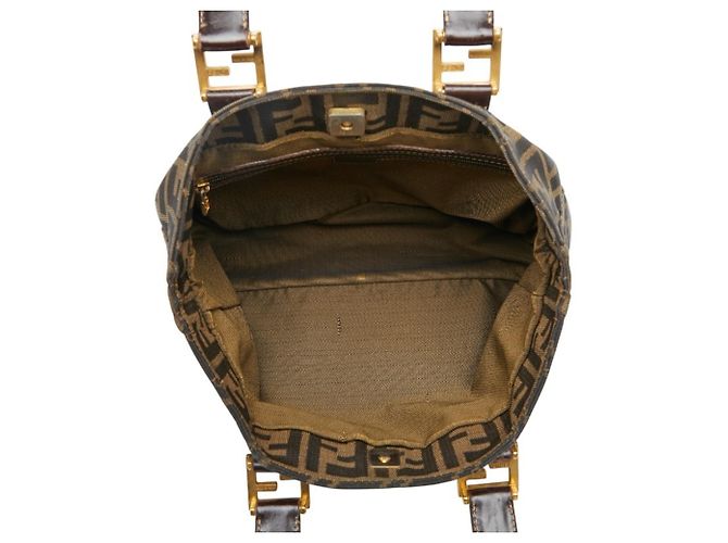 Borsa Fendi Zucca Marrone e Nera in Pelle e Tela Nero - vista 11