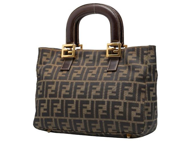 Borsa Fendi Zucca Marrone e Nera in Pelle e Tela Nero - vista 2