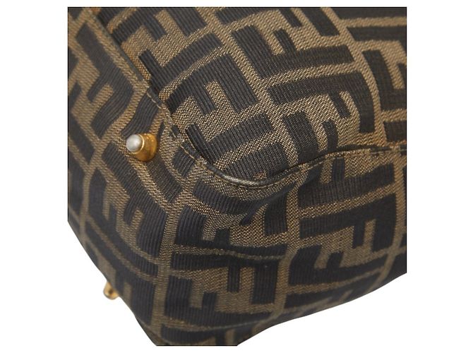 Borsa Fendi Zucca Marrone e Nera in Pelle e Tela Nero - vista 4