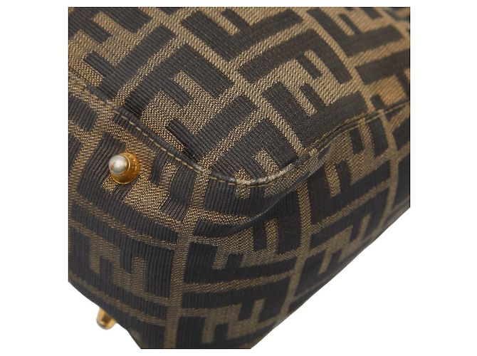 Borsa Fendi Zucca Marrone e Nera in Pelle e Tela Nero - vista 6