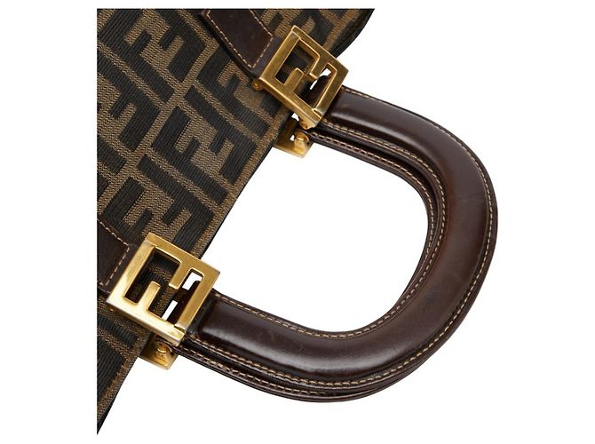 Borsa Fendi Zucca Marrone e Nera in Pelle e Tela Nero - vista 9