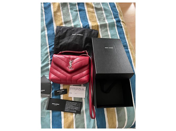 Borsa Saint Laurent Mini Loulou Toy Pelle Lampone - vista 11