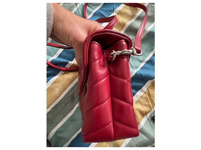 Borsa Saint Laurent Mini Loulou Toy Pelle Lampone - vista 12