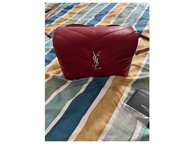 Borsa Saint Laurent Mini Loulou Toy Pelle Lampone - vista 13