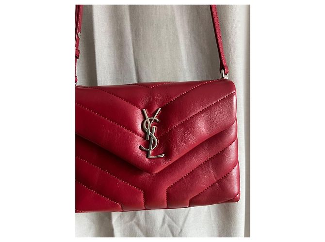 Borsa Saint Laurent Mini Loulou Toy Pelle Lampone - vista 3