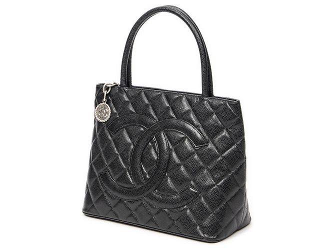 Borsa Chanel Medaillon Tote in pelle caviar nera Nero - vista 13