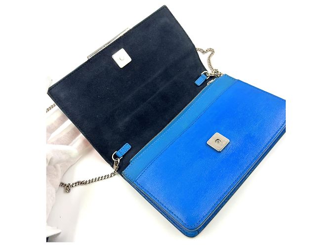 Borsa a spalla in pelle Bugseye con catena Fendi Blu - vista 10