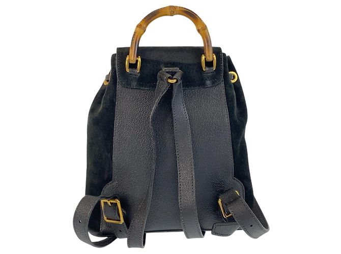 Zaino in suede Gucci Bamboo Nero Oro - vista 2