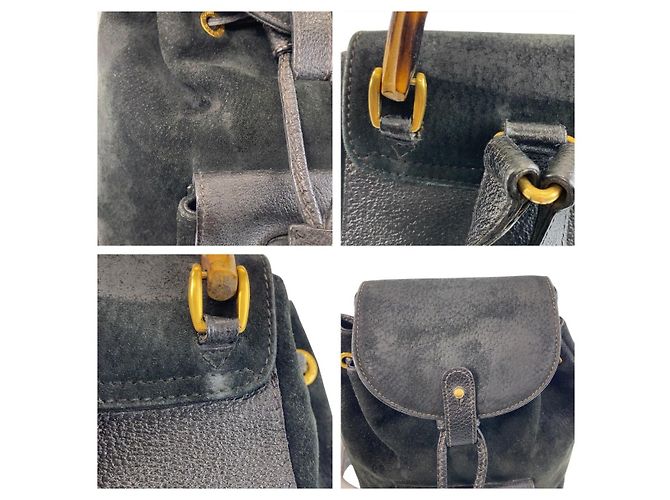 Zaino in suede Gucci Bamboo Nero Oro - vista 5