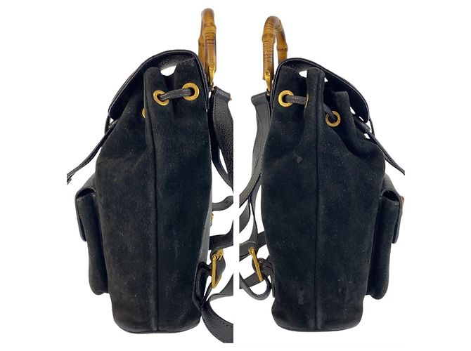 Zaino in suede Gucci Bamboo Nero Oro - vista 7