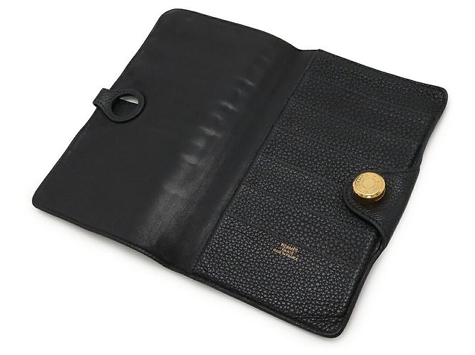 Hermès Portafoglio lungo bifold Dogon MM in pelle nera Hermes Nero - vista 5