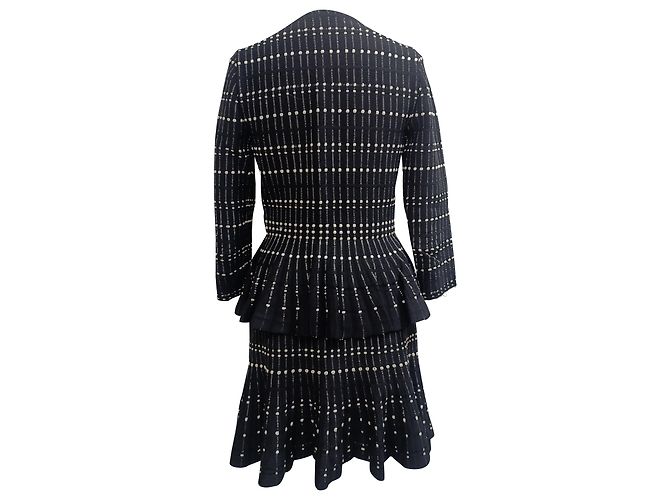 Gestreiftes Peplum-Cardigan- und Midi-Rock-Set aus schwarzer Viskose von Alexander McQueen - Ansicht 2
