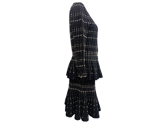 Gestreiftes Peplum-Cardigan- und Midi-Rock-Set aus schwarzer Viskose von Alexander McQueen - Ansicht 3