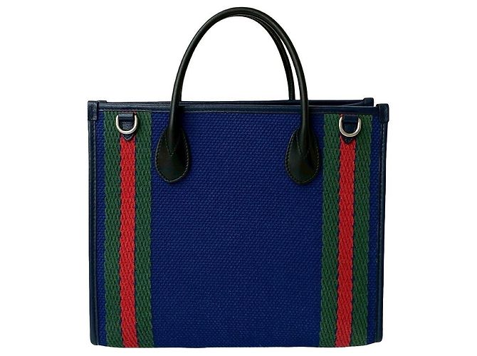 Borsa a mano in tela e pelle Gucci Nero Rosso Blu Verde Blu navy - vista 4