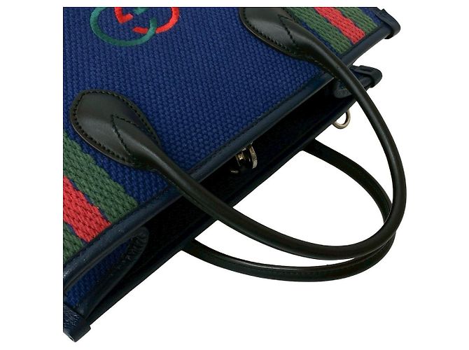 Borsa a mano in tela e pelle Gucci Nero Rosso Blu Verde Blu navy - vista 5