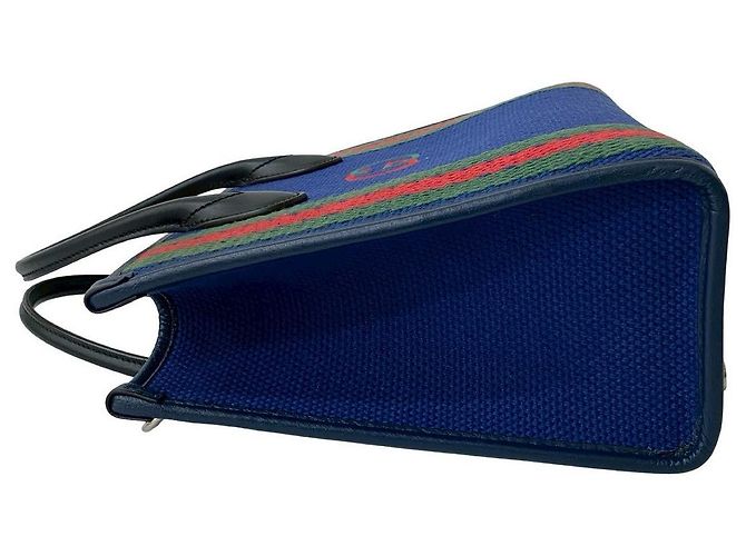 Borsa a mano in tela e pelle Gucci Nero Rosso Blu Verde Blu navy - vista 6