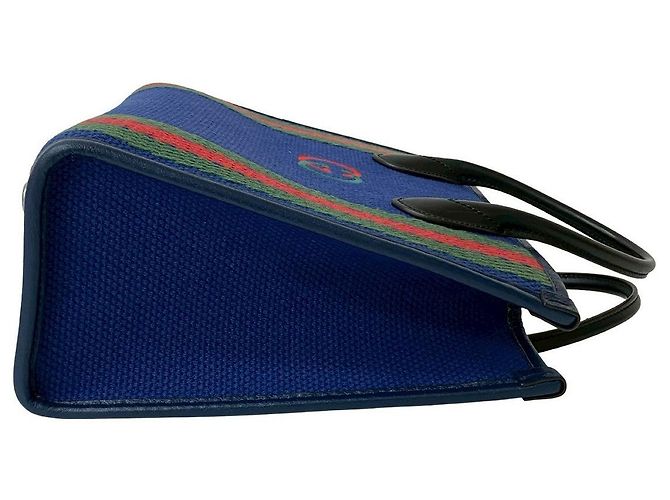 Borsa a mano in tela e pelle Gucci Nero Rosso Blu Verde Blu navy - vista 7