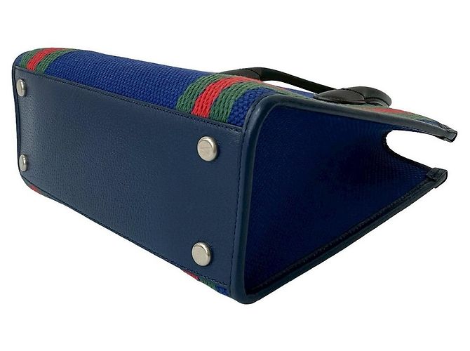 Borsa a mano in tela e pelle Gucci Nero Rosso Blu Verde Blu navy - vista 9