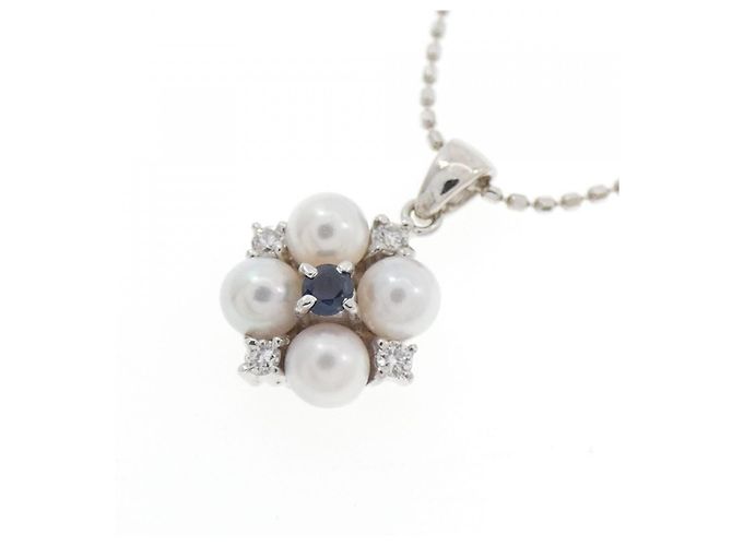Autre Marque Collana in perle Akoya con zaffiro e diamante Au750 Argento - vista 3