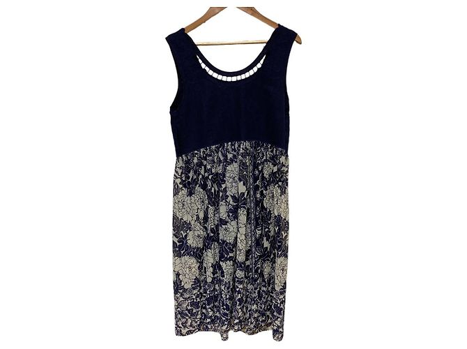 Autre Marque Leinen-Spitzenkleid VIVIENNE TAM Weiß Blau Marineblau - vista 3