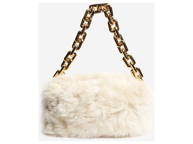 Bottega Veneta Borsa in shearling crema con catena dorata Crudo - vista 2
