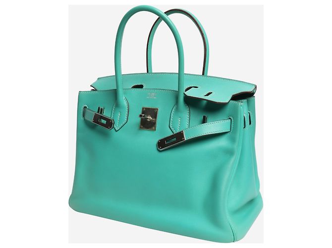Hermès Borsa Birkin 30 turchese 2008 in pelle Swift Blu - vista 3