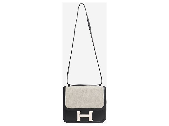 Hermès Constance de lona y cuero negro - vista 2