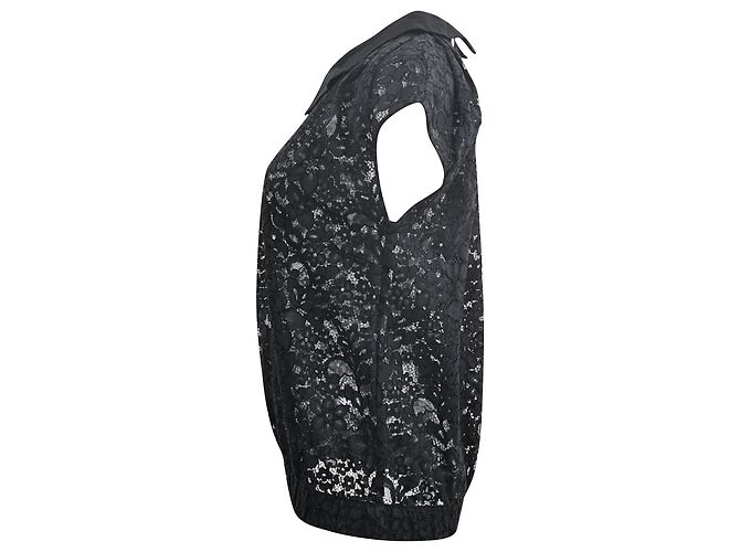 Schwarze Baumwollbluse mit Spitzenbund Sandro - Ansicht 2