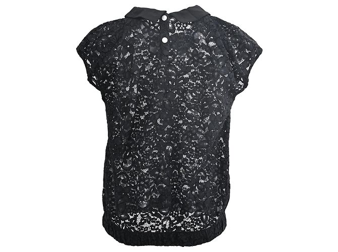 Schwarze Baumwollbluse mit Spitzenbund Sandro - Ansicht 3