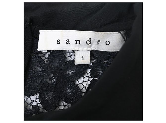 Schwarze Baumwollbluse mit Spitzenbund Sandro - Ansicht 4