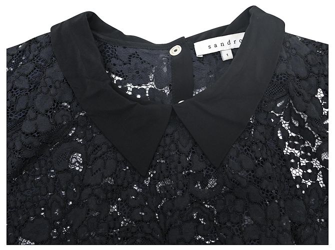 Schwarze Baumwollbluse mit Spitzenbund Sandro - Ansicht 5