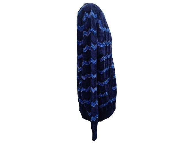 Missoni Intarsia Strickjacke aus blauer Baumwolle mit Knöpfen - Ansicht 2