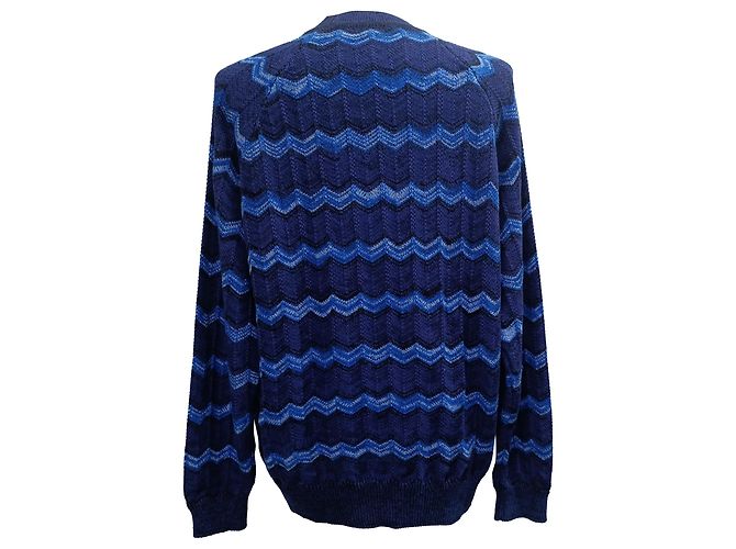 Missoni Intarsia Strickjacke aus blauer Baumwolle mit Knöpfen - Ansicht 3