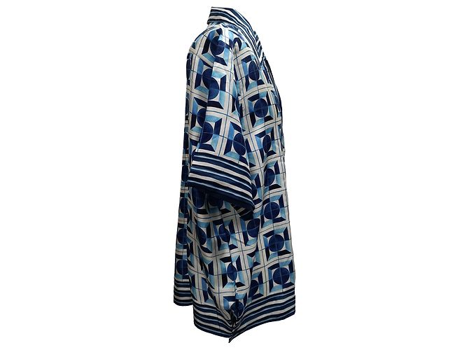 Dolce & Gabbana Majolica-Print Button-Down Shirt in Blue Silk - view 2