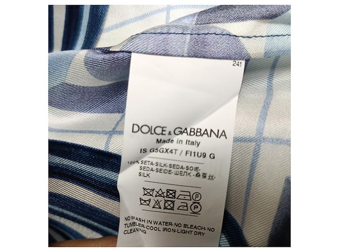 Dolce & Gabbana Majolica-Print Button-Down Shirt in Blue Silk - view 4