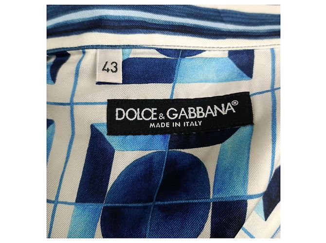 Dolce & Gabbana Majolica-Print Button-Down Shirt in Blue Silk - view 5
