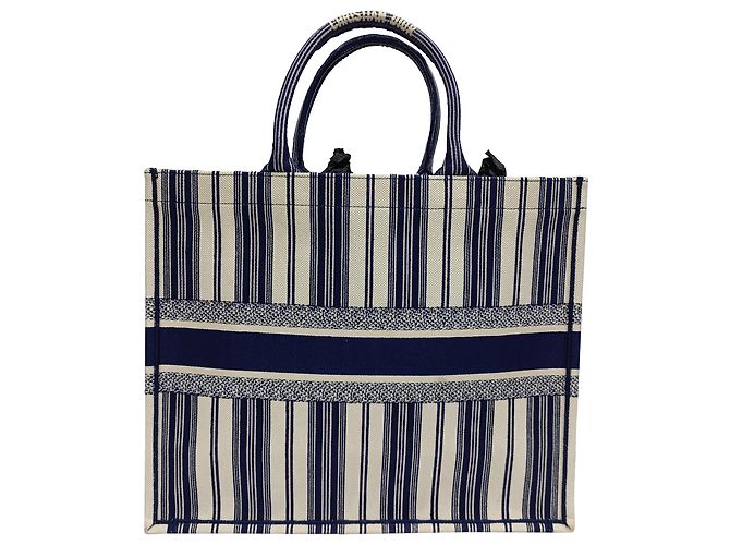 Christian Dior Große Dior Book Tote aus marineblauem Baumwollstoff - Ansicht 2