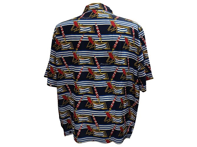 Camicia stampata Dolce & Gabbana in seta multicolore con sedia da spiaggia - vista 3