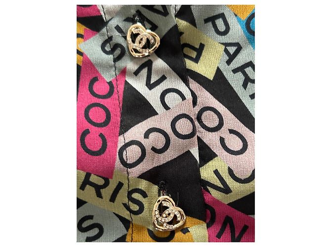 Chanel Seidenbluse mehrfarbig mit kurzen Ärmeln Mehrfarben - Ansicht 7