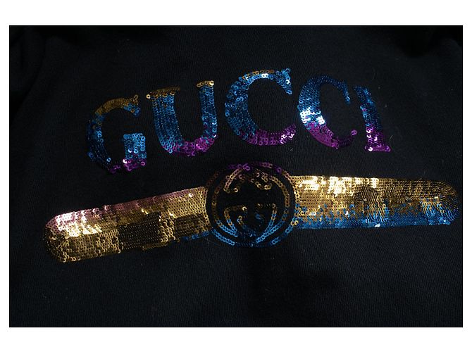 Sudadera negra con logo de lentejuelas Gucci Negro - vista 6