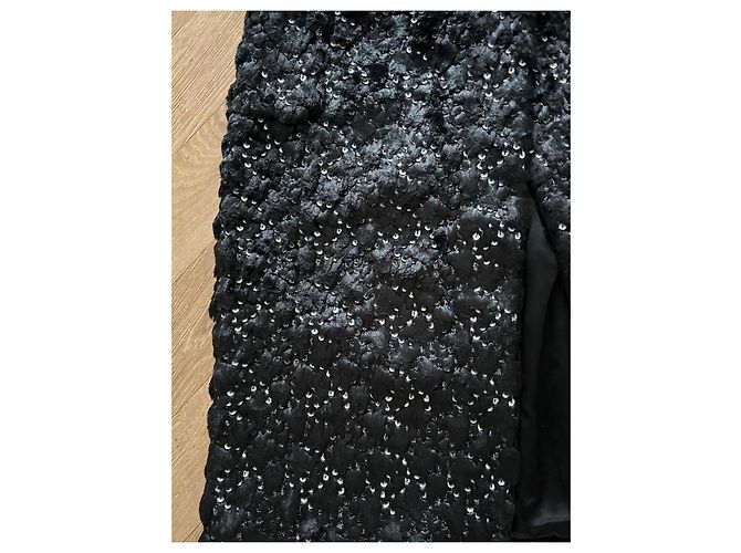 Falda Chanel efecto envolvente de piel negra con CC Negro - vista 4