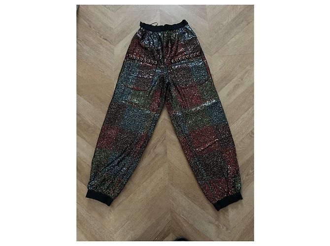 Pantaloni a carota Chanel con paillettes e perle multicolore - vista 2