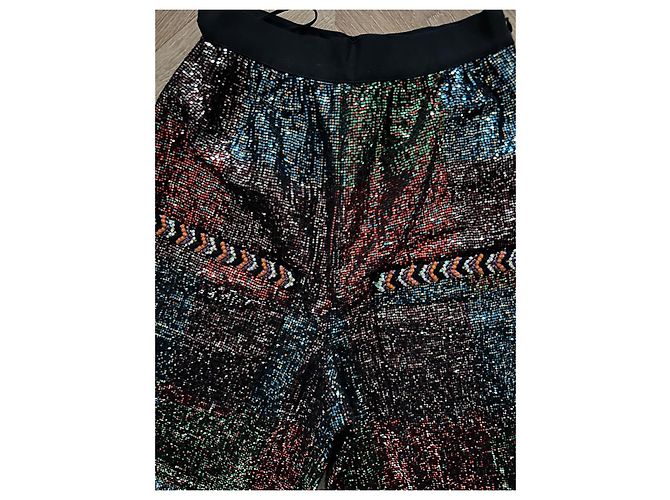 Pantaloni a carota Chanel con paillettes e perle multicolore - vista 7