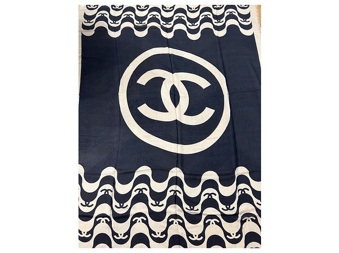 Stola Chanel in cashmere e seta blu marino ed ecru Blu navy - vista 3