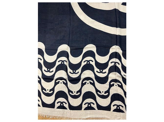 Stola Chanel in cashmere e seta blu marino ed ecru Blu navy - vista 4