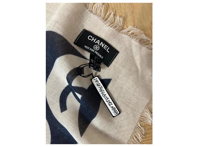 Stola Chanel in cashmere e seta blu marino ed ecru Blu navy - vista 5