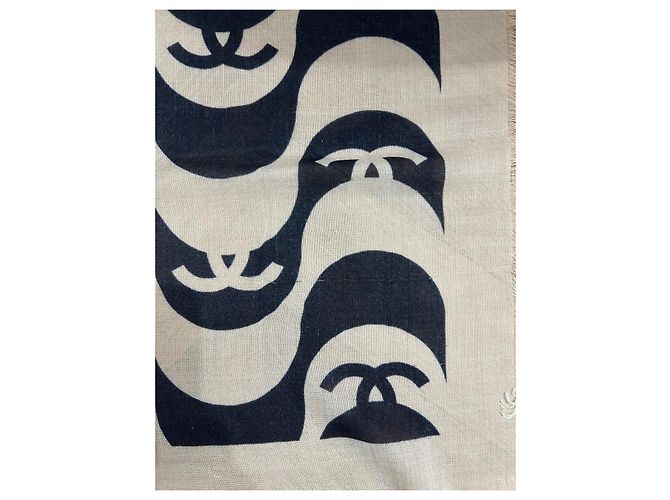 Stola Chanel in cashmere e seta blu marino ed ecru Blu navy - vista 7